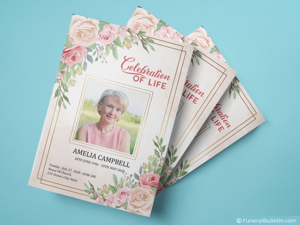 Celebration Of Life Program Template With Roses Design Download Now 