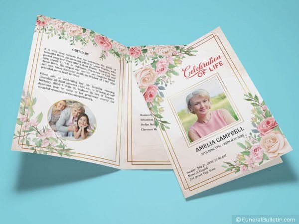 Celebration Of Life Program Template With Roses Design - Download Now!