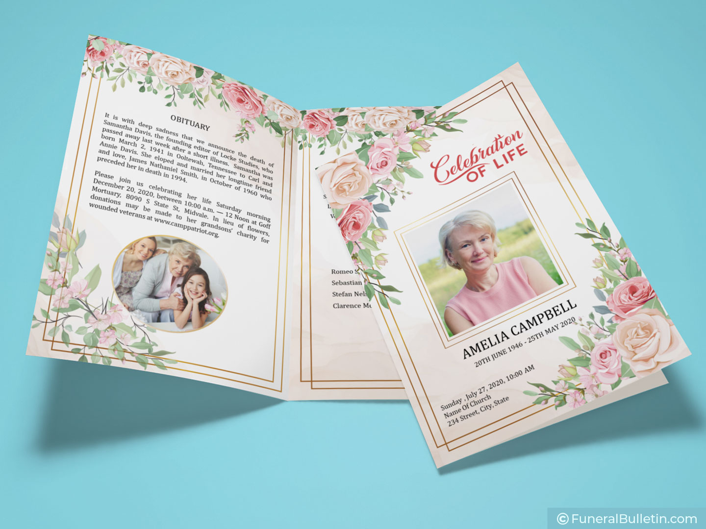 Celebration Of Life Program Template With Roses Design Download Now!