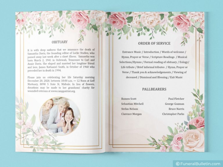 Celebration Of Life Program Template With Roses Design Download Now