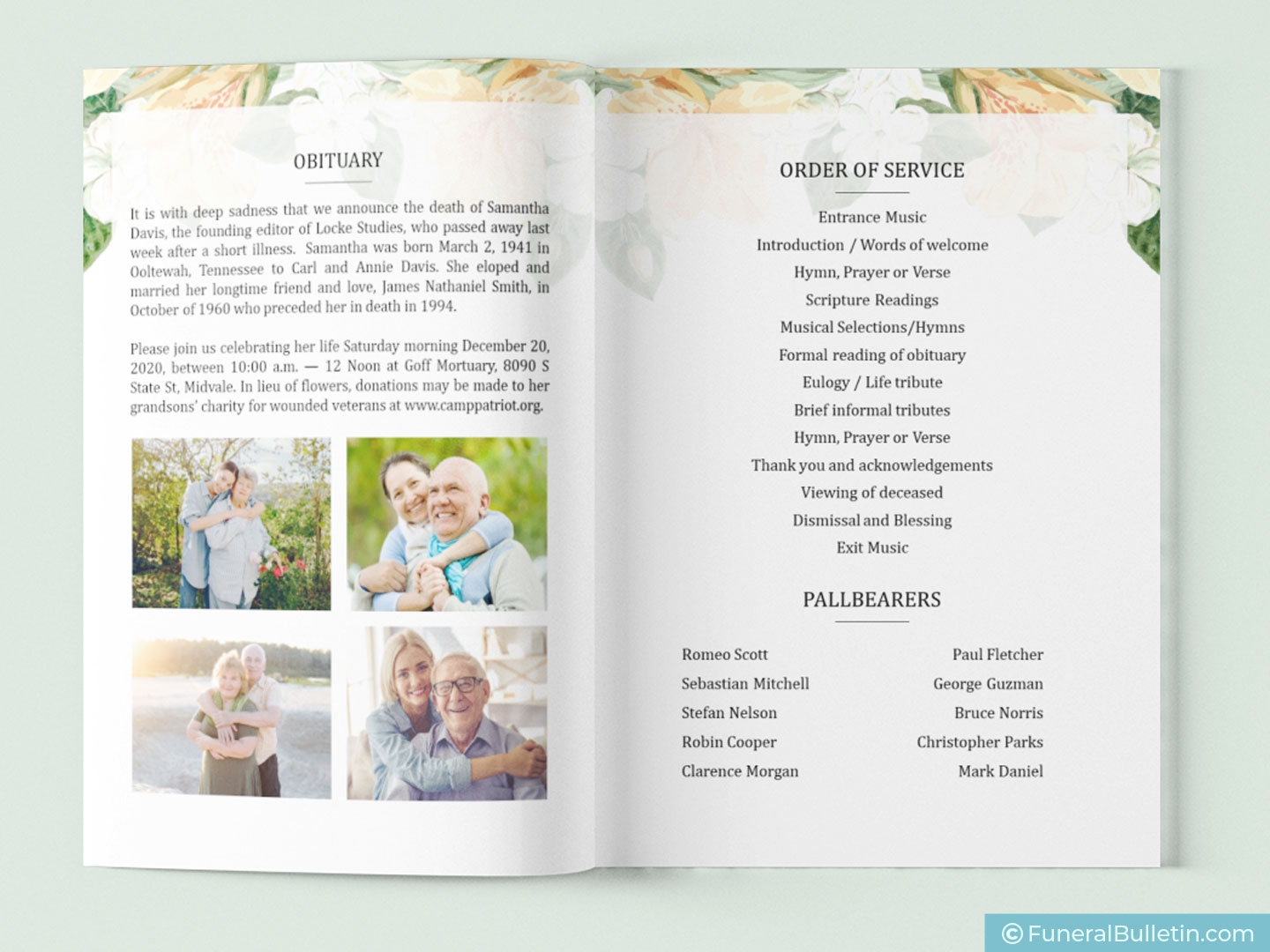 Download Obituary Program Template For DIY Funeral Service Brochure For Fill In The Blank Obituary Template