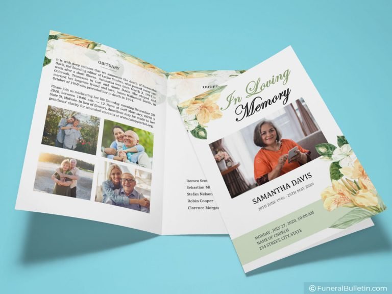 Download Obituary Program Template For DIY Funeral Service Brochure