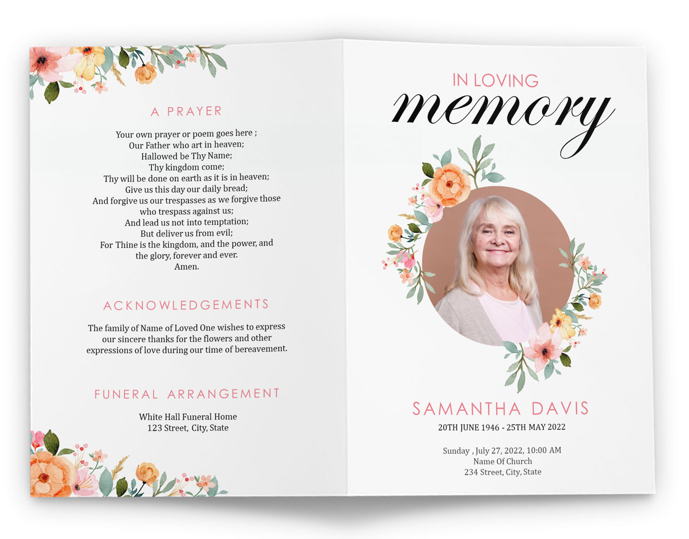 Download Funeral Pamphlet Template For A Beautiful DIY Funeral For Memorial Brochure Template