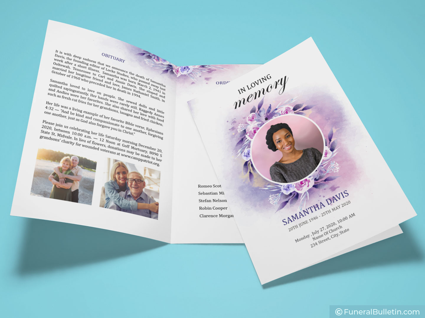 Obituary Program Floral DS012 Purple Floral Funeral Program Template