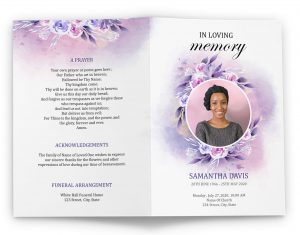 Funeral program design template watercolor purple-floral