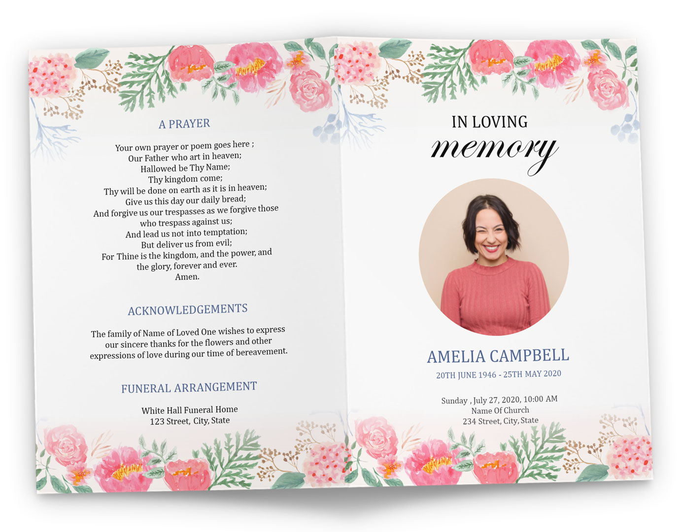 Floral Funeral Program Templates