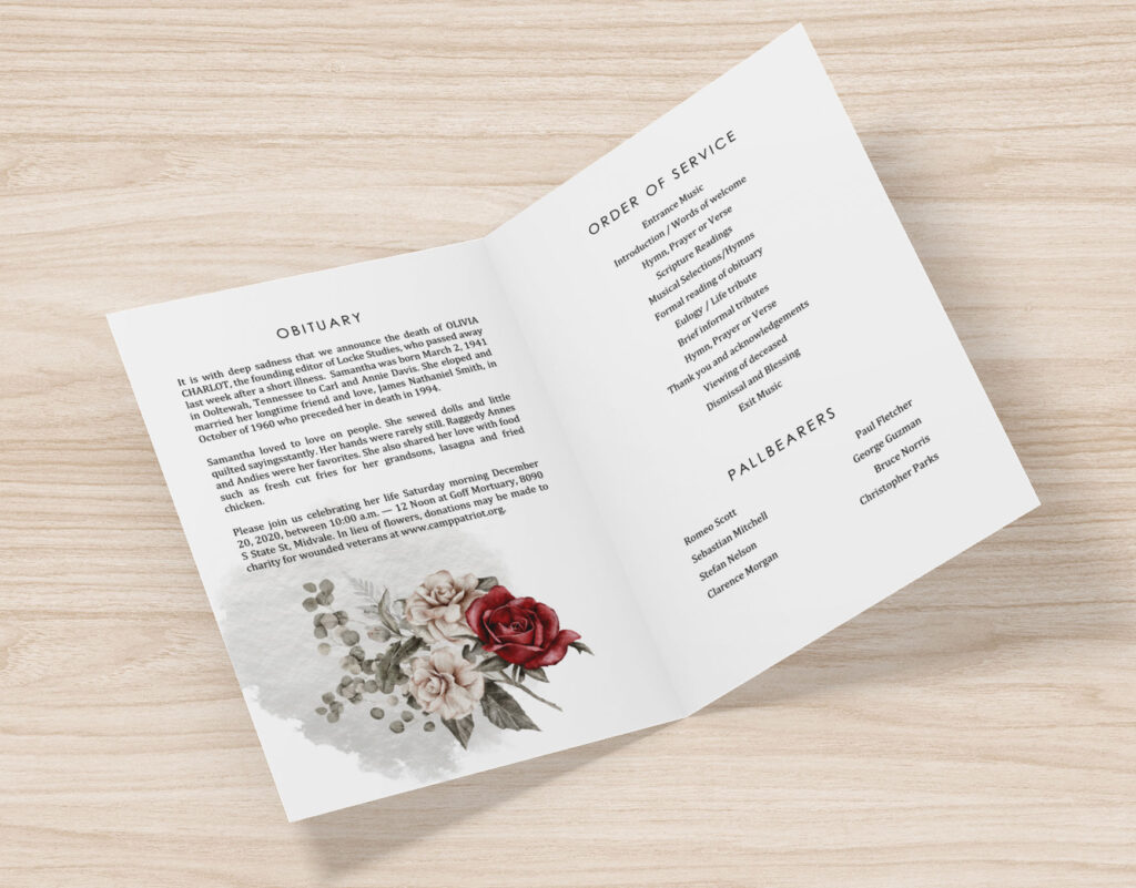 funeral service announcement template