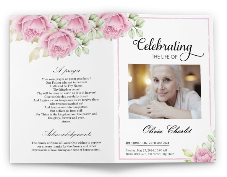 Funeral Service Bulletin Template - Bi-Fold Funeral Brochure