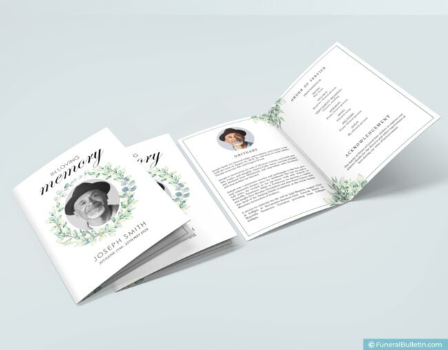 Blank Funeral Program Template - White And Green Floral Design ...