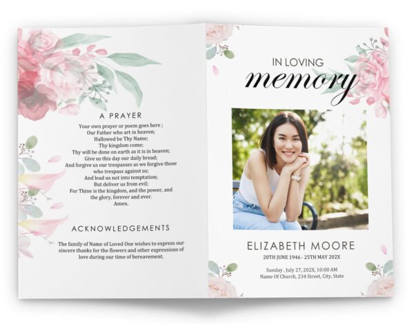 Celebration Of Life Program Template With Roses Design - Download Now!