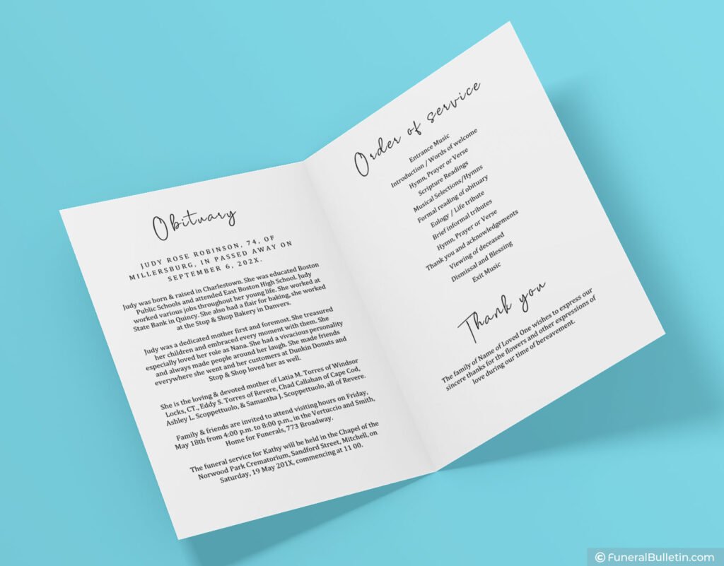 Funeral Order Of Service Template With A Clean Background