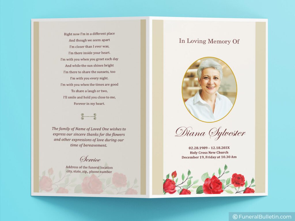 Red Roses Funeral Plan Template - Printable Funeral Bulletin