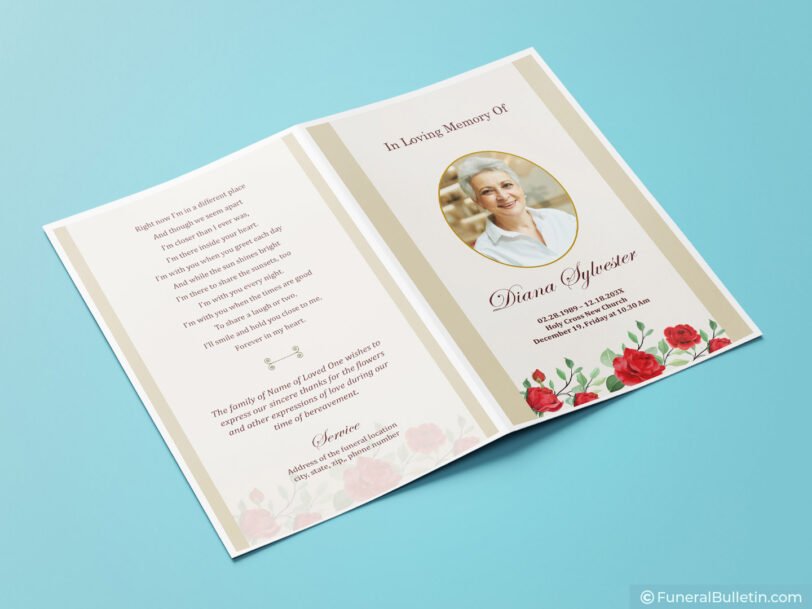 Red Roses Funeral Plan Template - Printable Funeral Bulletin