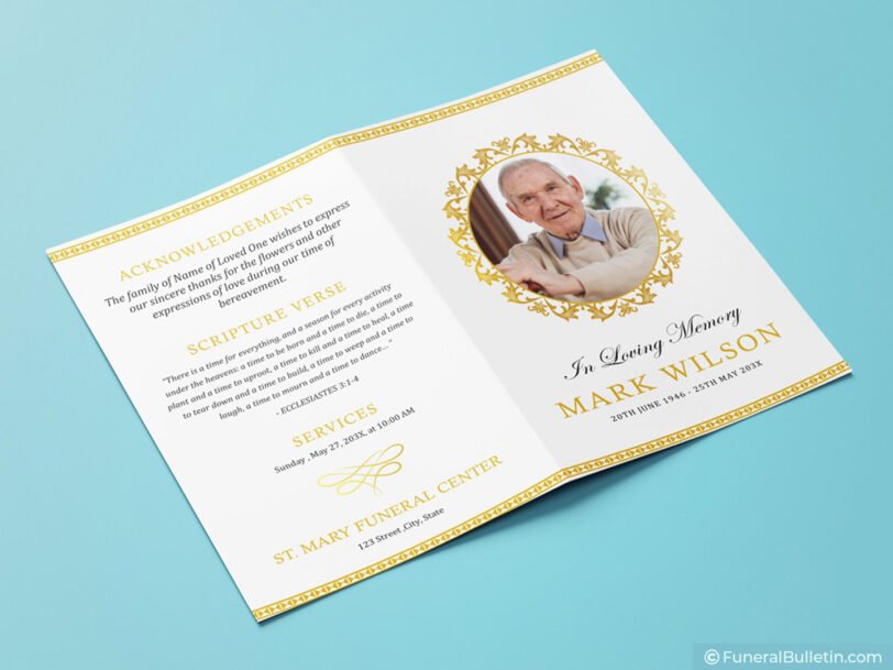 funeral service brochure gold color