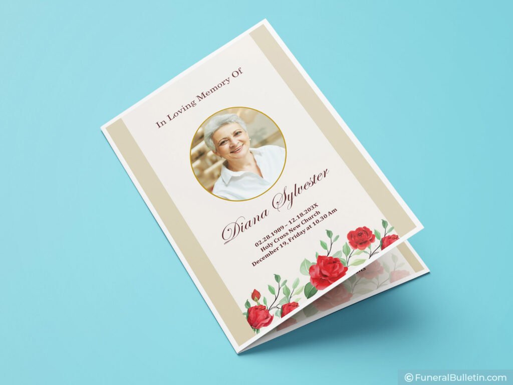 Red Roses Funeral Plan Template - Printable Funeral Bulletin