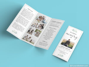 trifold funeral flyer layout for male and female deceased person