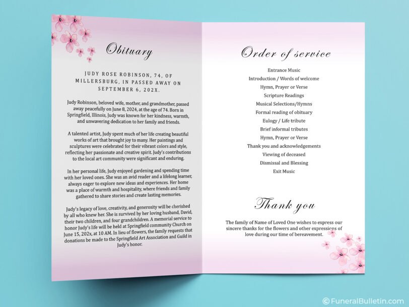 funeral card template inside bifold pages