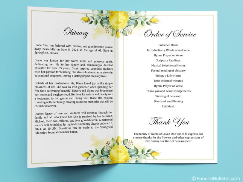 internal pages of template for celebration of life invitation