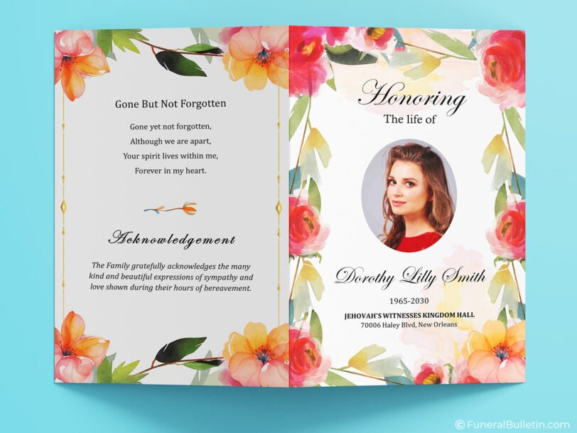 jehovah witness Roses word funeral program template