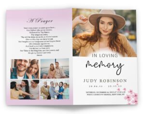 pink funeral card template floral modern design