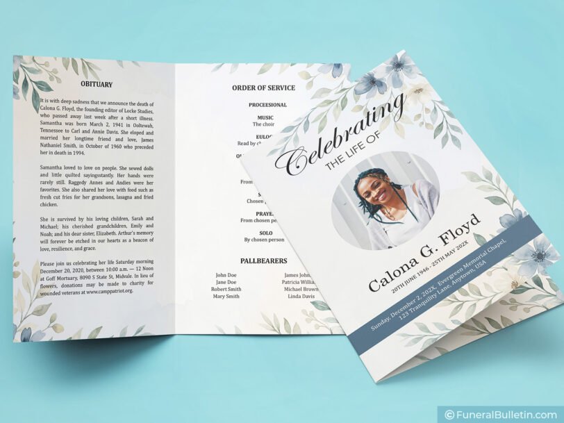 Celebration Of Life Programs Template -Floral Theme Brochure