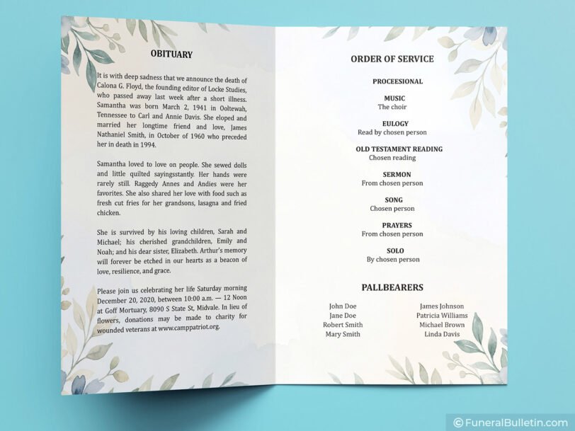 Celebration Of Life Programs Template -Floral Theme Brochure