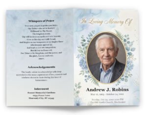 blue floral downloadable funeral program-template